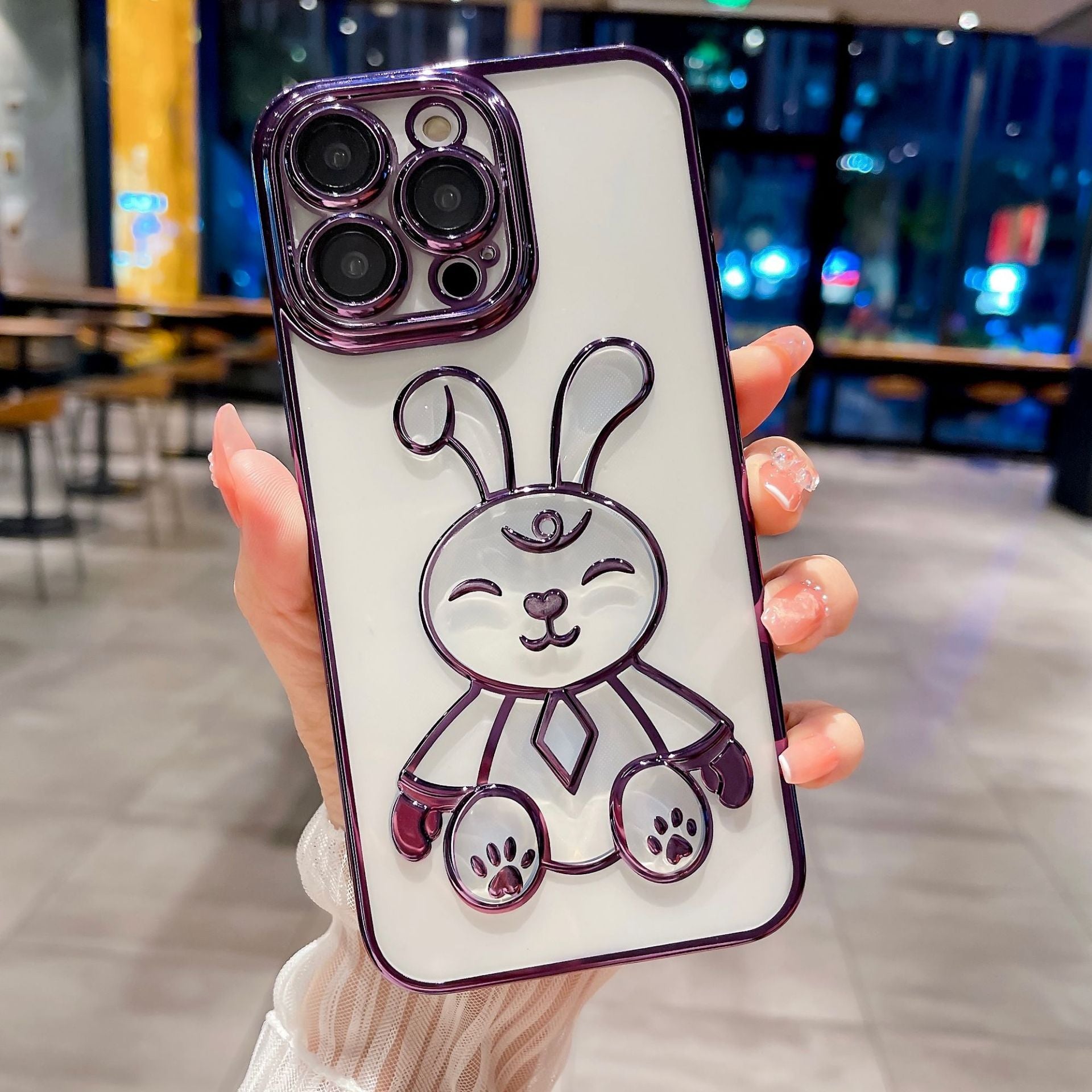 For iPhone 13 Pro Max 6.7 inch Soft TPU Phone Case Clear Electroplating Cartoon Rabbit Back Cover with Lens Film For iPhone 13 Pro Max 6.7 inch Soft TPU Phone Case Clear Electroplating Cartoon Rabbit Back Cover with Lens Film